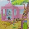 The Princess hiding behind a nearby tree witnessing the two snakes conversing with each other.