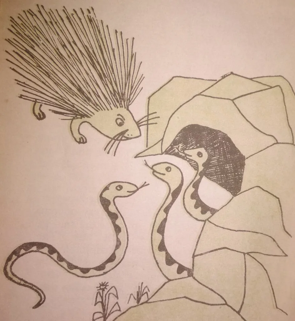 But when the snakes could stand it no longer, they politely asked the porcupine to leave the cave.