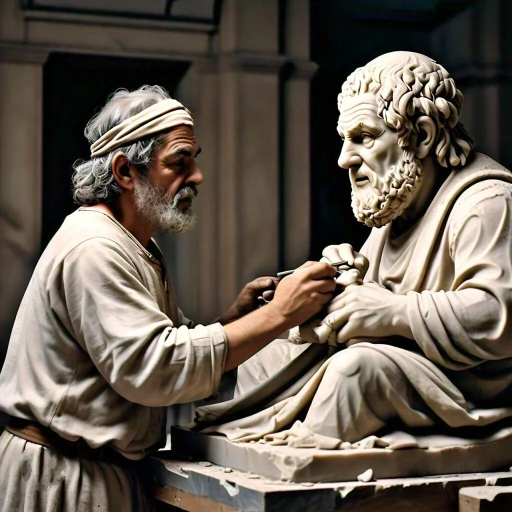But the fame of Aesop lived on. About two hundred years after Aesop's death, his statue, carved by Lysippus, was erected at Athens, and it was placed in front of the statues of the Seven Sages.