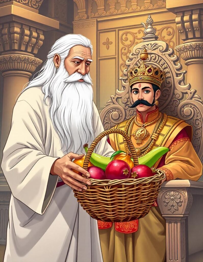 One day a sage visited the court and presented a fruit to the king.