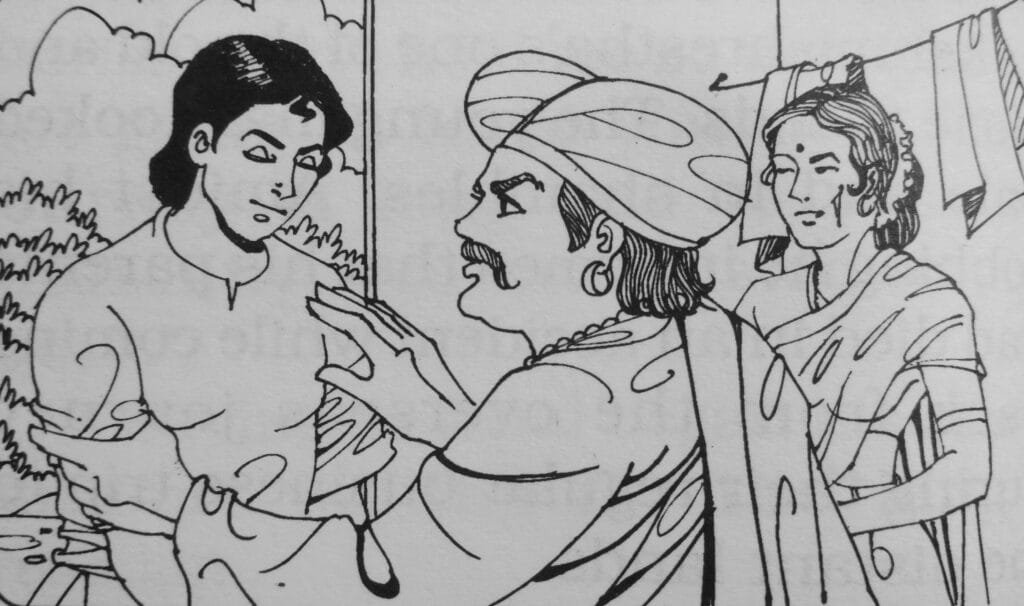 Meanwhile, one day, a young man named Akhilesh came to meet the merchant. He was the son of one of Lakshmishrestha's old and close friends. The young man looked pale and in shambles. Amidst his sobbing, he informed Lakshmishrestha that his parents had died in an accident while returning from an overseas journey during their regular business trip to distant lands.