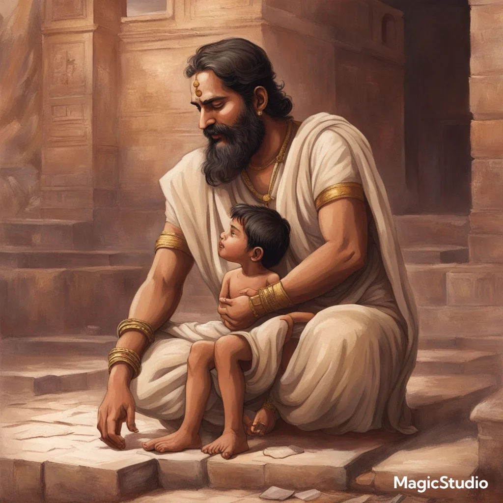 However, when the boy was still young, his mother, Satyavati, died. The child's father did not let him feel the void of his mother's absence and raised him with loving care and attention.