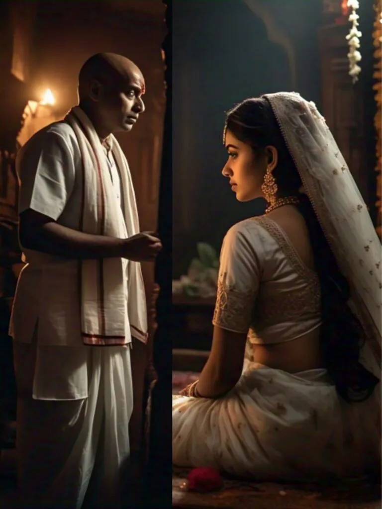That night, the bride was left with the sly Brahmin in a room, and everyone else left the place. The Brahmin's plan succeeded. In the name of performing rituals, he abused her physically.
