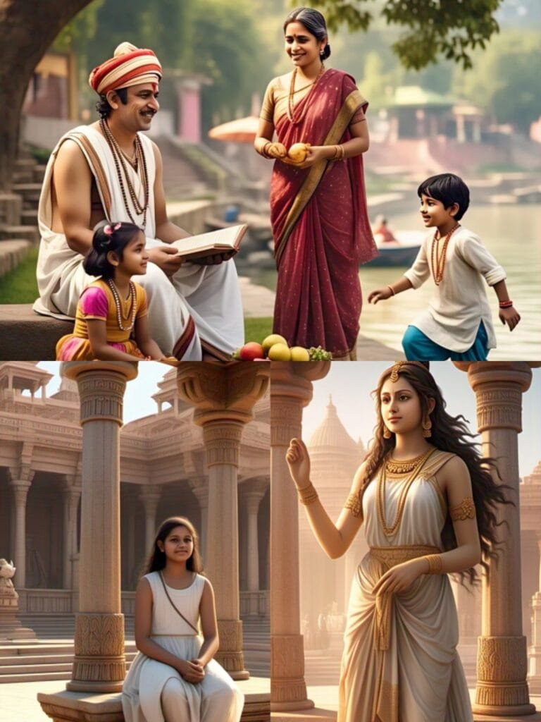 On the perennial Kaveri River, in the ancient port city of Poompuhar, lived a Brahmin family of four. The head of the family was Naveen, who lived with his wife, son, and daughter. As the years passed, Naveen’s daughter, Amrapali, blossomed into a woman of beauty and intelligence. Being of marriageable age, her father sought a suitable groom.