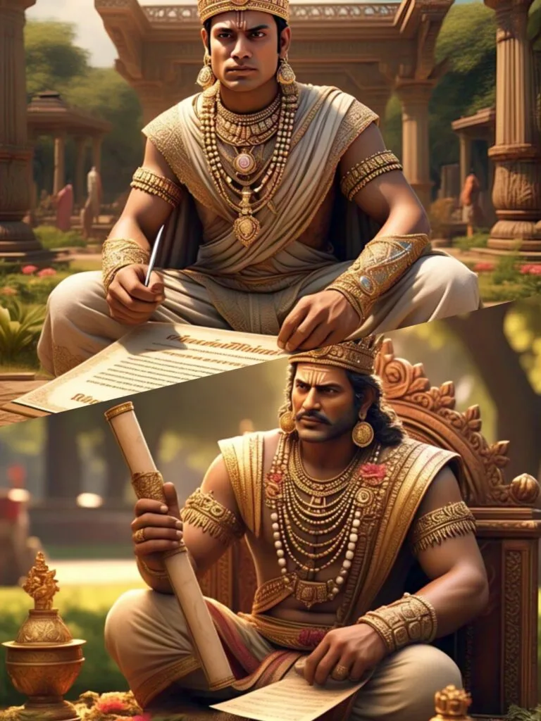 One day, King Vyaghraraja of neighboring Mahakantara sent a letter proposing friendship between the two kingdoms. Emperor Samudragupta wanted to verify King Vyaghraraja's intentions. Therefore, he summoned his two gifted ministers, Harisena and Virasena, and commanded them to visit Asurgarh, the capital of Mahakantara, as envoys of the Gupta Empire.