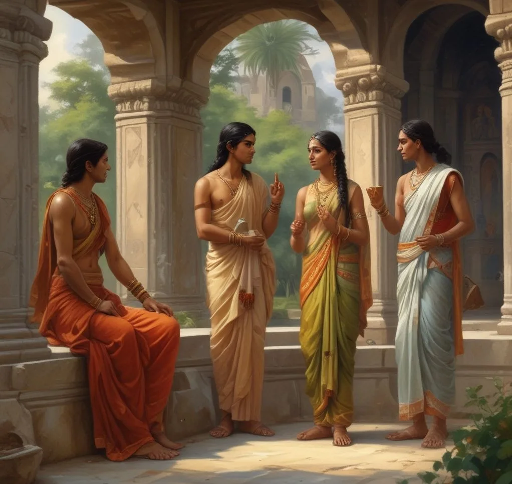 The next day, at the appointed time and place, Nutan arrived with her mother. Seeing that Jitendra was accompanied by another person, she inquired about him.  Jitendra said, "He is my King Dharmendra, the king of Mithila." Upon hearing this, Nutan instantly bowed out of respect and said, "I don't mind getting married to this king."
