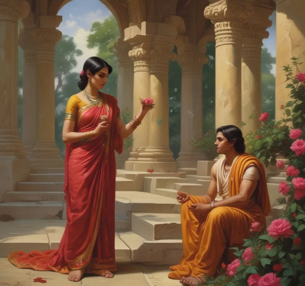 One morning, Jitendra went for a walk and saw a woman named Nutan. Her beauty was matchless, but it was her sharp facial features that captivated the king's adviser. Jitendra approached her and expressed his feelings to her. The woman said, "So, if you want to marry me, then come and see me tomorrow at the same place and time." Jitendra agreed.