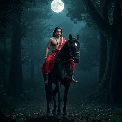 His stallion recognized him before he’d fully transformed, snorting impatiently where it was tethered beneath a banyan tree. Parantaka mounted bareback, his royal training the only thing preventing him from digging his heels into the beast’s sides like a common bandit. The Gurukul’s firelight winked through the trees hours later, guiding him to where Acharya Kanada sat grinding neem leaves for his evening poultice. The old scholar didn’t look up as the Pandyan king collapsed onto the veranda, his breath coming in ragged gulps. “They want to marry her—marry me,” he choked out, the polished Tamil of Madurai giving way to the guttural inflections of his native fishing village. Acharya’s knobby fingers pried the ring from his grip with surprising strength. “The peacock must shed his borrowed feathers before the hunt begins,” the sage murmured, tossing him a coarse cotton veshti that smelled of woodsmoke and patience.