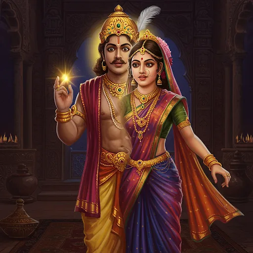 A smile played at the corners of the acharya's mouth. "While this ring graces your finger, your form will become that of a beautiful woman. Remove it," he tapped Parantaka's palm for emphasis, "and your true self returns as easily as waking from a dream."