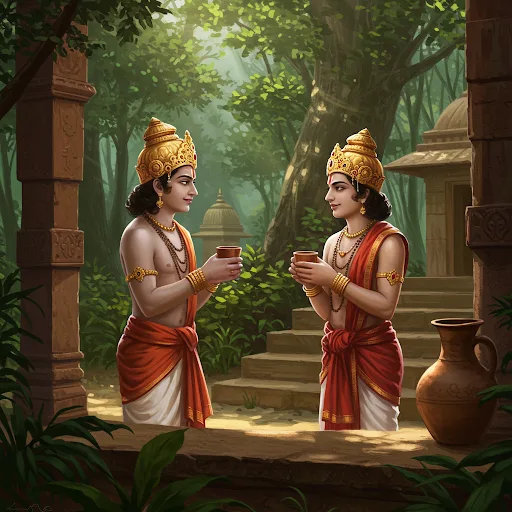 The Chola king emerged, his smile sharp as a new-minted coin. Greetings were exchanged—polite, practiced, the kind that hid daggers in dimples. "Madurai's gardens are legend," Aditya offered. "I'll send my poets to describe them... unless you'd rather show me yourself?"