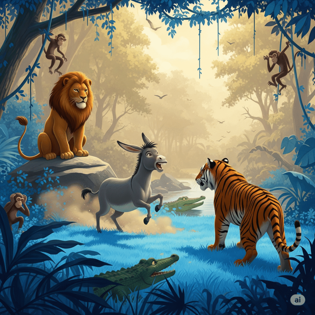 The Lion sighed, a slow, deliberate exhale. Then, with the air of a ruler humoring a very stubborn child, he nodded.“Very well, Donkey,” he said, "The grass is blue.”The donkey’s ears shot up. His chest swelled. He looked ready to explode with triumph.