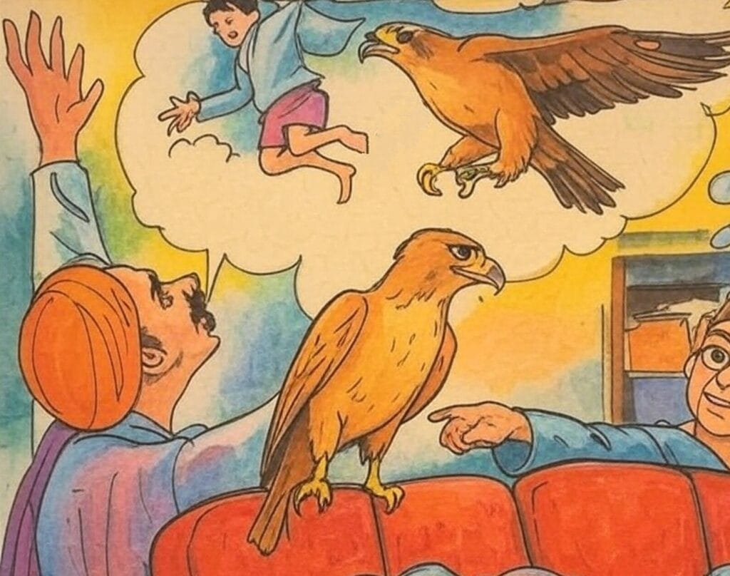 Guddu Prasad’s blood ran cold. He stormed to Sonu Prasad’s home, fists clenched. "Where is my son?" Sonu Prasad looked up, his face a mask of sorrow. "A hawk, brother. It swooped down and carried him off before we could react. The skies… they took him."