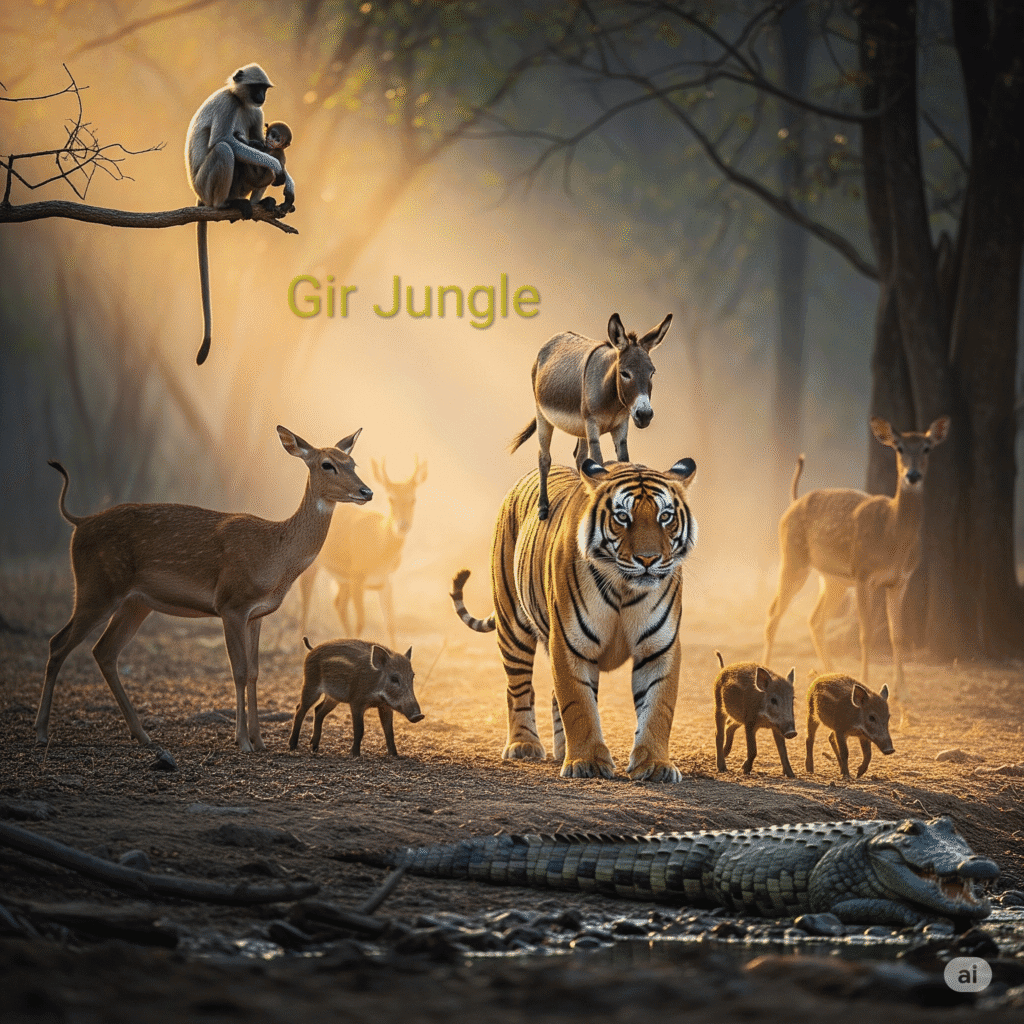 A collective gasp seemed to ripple through the forest as the strange creature stepped into a shaft of morning light. The chital deer froze mid-chew, their ears swiveling wildly. A family of wild boars scattered in panic, their piglets squealing. Even the crocodiles slithered closer to the bank, their cold eyes unblinking. "What in the name of the dry season is THAT?" chattered a langur from the treetops, clutching her baby tighter.