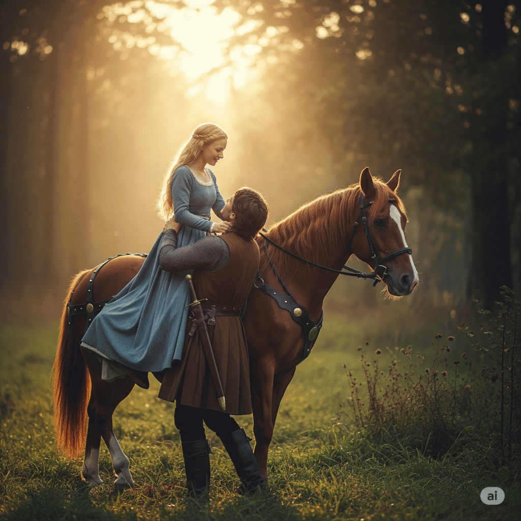 "Dawn comes too soon, love. If your father's men find us—" "Then we ride now," he interrupted, already pulling her toward the horse. "Not away—but toward. Toward everything." As he lifted her onto the saddle, their future unfurled before them like a road gilded by the rising sun. Behind lay Beaucaire's towers, its hatreds, its chains. Ahead? Only the horizon—and the endless sky where two shadows melted into one.
