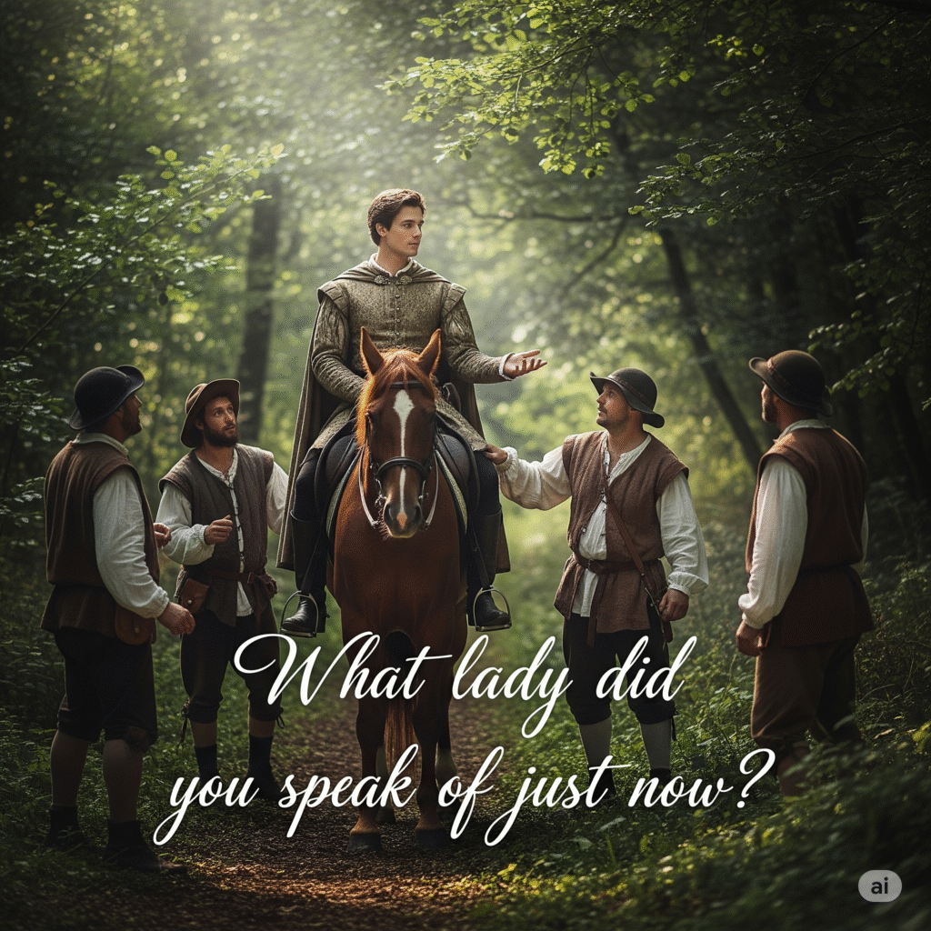 "A lady, milord—all silk and sorrow. She came and spoke to us while we were setting out our meal on the grass. She asked if we knew Aucassin, the son of the count. Said there's a beast in these woods could cure your heartache. We told her fairies aren't to be trusted!" Aucassin's pulse roared in his ears. Nicolette. Bidding the shepherds farewell, he cast the coins aside, mounted his steed in one fluid motion, and rode headlong into the forest depths—his hope aflame, fiercer than the midsummer sun.