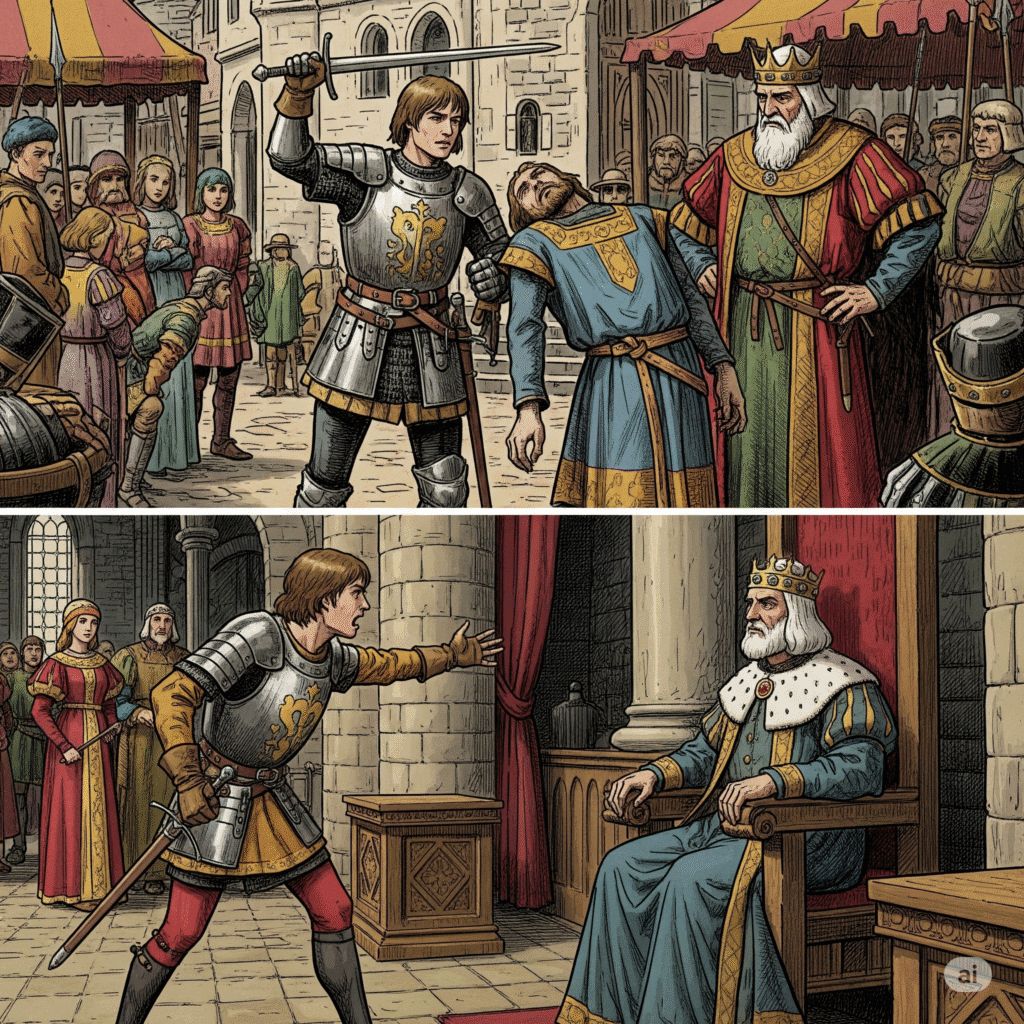 Aucassin became a legend for his fighting. He wasn't fighting for fame, but to get a kiss from Nicolette. He captured the Count of Valence, dragging him by his belt. When he brought the count before his father, Aucassin said he'd ended twenty years of conflict for a chance to be with Nicolette. But his father, the old count, refused, saying Aucassin shouldn't be with Nicolette and wouldn't honor the deal. Aucassin, enraged by his father's broken word, accused him of being a liar.