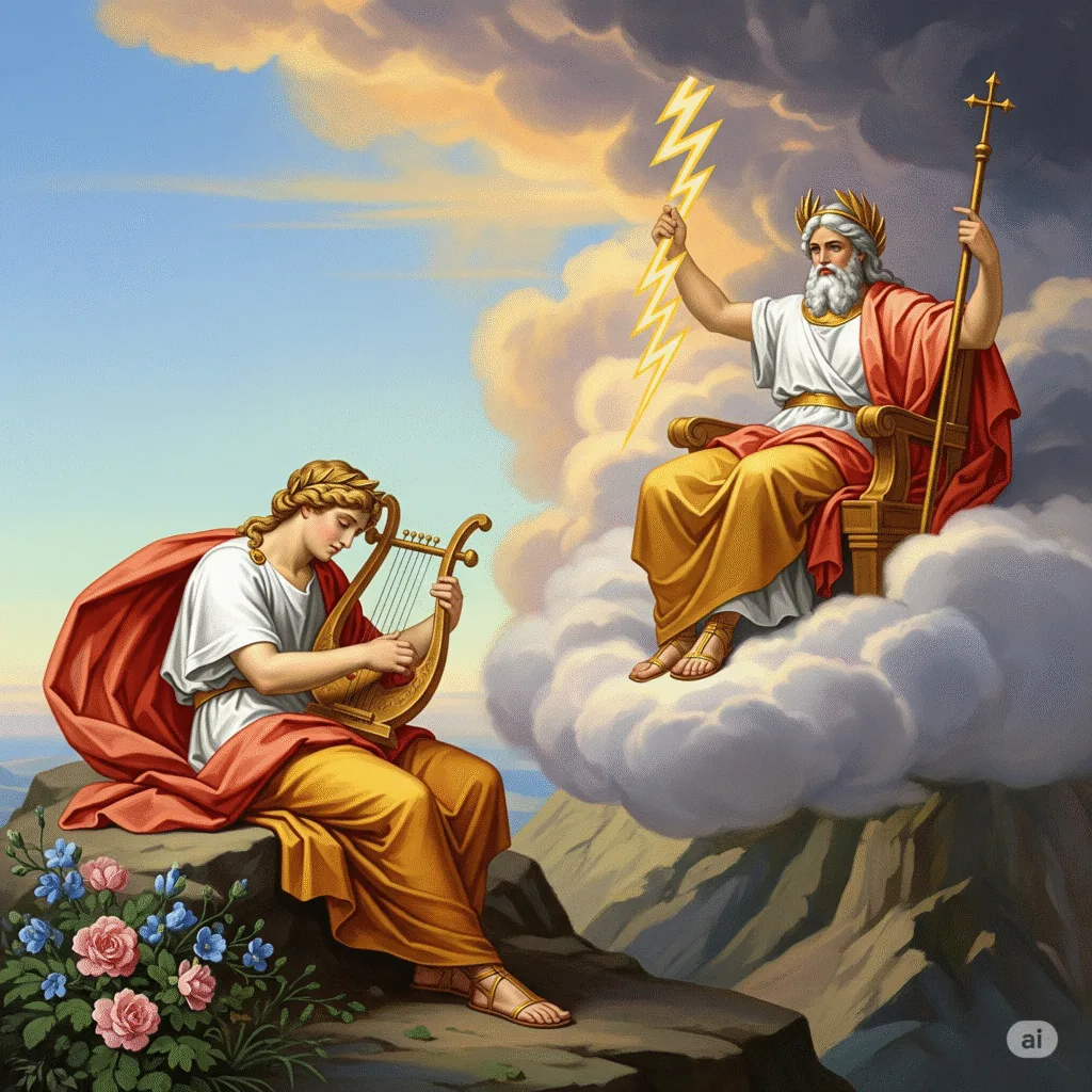 When Eurydice died, Orpheus did not weep—not at first. He raged. Then, madness—or perhaps courage—took hold. If the gods will not return her to me, he thought, I will go to her. He climbed the slopes of Mount Olympus, his throat raw from shouting, until the sky itself darkened in warning.Jupiter sat upon his throne of stormcloud, his beard threaded with lightning, his eyes like two chips of flint.