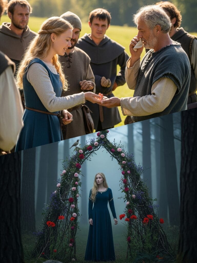 "You know Lord Aucassin?" Nicolette asked. "Yeah," the eldest muttered, wiping cheese grease on his tunic. "He's been moping around for weeks." Nicolette smiled sadly. "Tell him a rare creature is in these woods, one that can cure his sadness." She gave the man some silver. "But he has to come himself, within three days, or it'll be gone forever." The shepherds looked at each other. "Fairy nonsense," one scoffed, but he held onto the coins tightly. "We won't deliver messages for you. But if the lord comes by..."