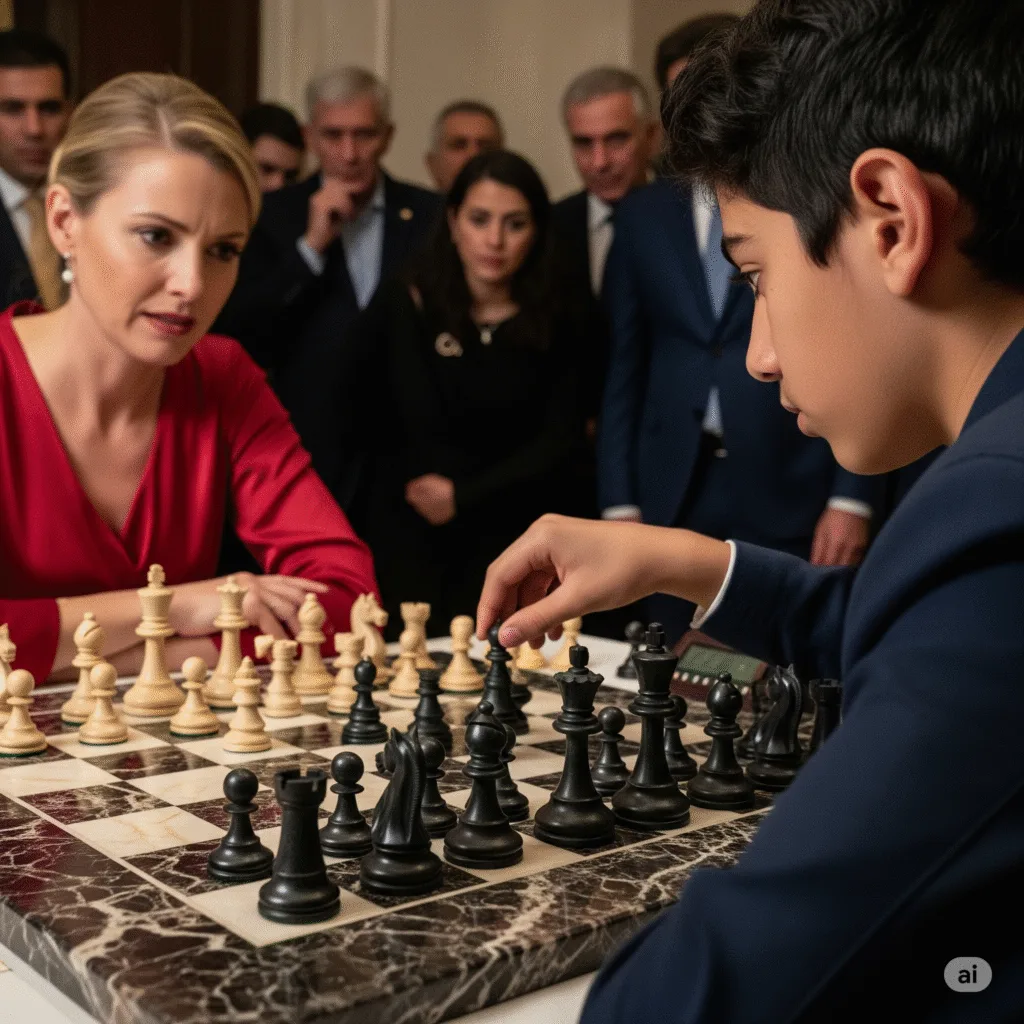 The Turning Tide: A Positional AdvantageDanielle tried to hold the stage with commentary, but the room could feel it — something was turning. Guests leaned in. Phones were discreetly tucked away. Even Walton’s wife stopped flipping through her magazine.Zohran wasn’t reacting. He was building. Dictating. His board was a battlefield. Her board was a memory game.