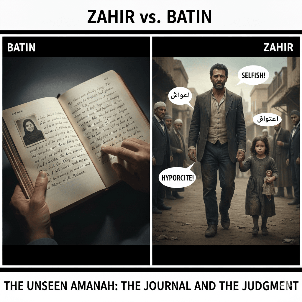 The boat sailed away. The man returned, a ghost in his own community, bearing sidelong glances and whispered judgments for the rest of his life. He raised his daughter alone, a constant, silent testament to a promise made in freezing water.“Years passed,” Yasser continued. “After the father’s death, his daughter found his journal.” He described the worn leather, the scent of sandalwood ink. He read the final entry, translating it into Arabic for their hearts to feel:“My Yusra was already dying. The doctors in Great Britain had given their verdict, but, seeing my desperation to save Yusra, advised me—though with little hope—to visit doctors in New York. We undertook this voyage as our final Rihlah, our last journey together in this Dunya. I begged her to let me stay. I wished to die in her place. But she said, ‘If you stay, our Zara becomes an orphan in this world and the next. Your obligation now is to live. To be her anchor. Go. Obey me in this.’ My choice was not to save myself. It was to obey my wife’s final wasiyyah, her final instruction, and to fulfill my duty to our child. I left my heart with her in the deep, entrusting my soul to the Mercy of Al-Rahman.”