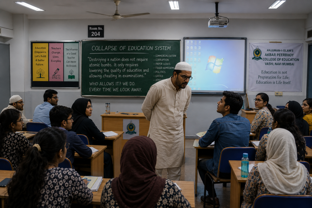Imran had been leaning back, arms crossed, jaw set. He was the tech expert of the batch, the one who built apps and mocked traditions. Now he uncrossed his arms."Sir, with respect — you're making it sound like a tragedy. It's a market."Professor Yasser turned. "A market?""Yes. Supply and demand. Millions of aspirants, few seats. Desperate parents, greedy middlemen. Coaching centers selling leaked papers on WhatsApp. It's not a moral failure, Sir. It's economics.""Economics," Professor Yasser repeated. He walked to Imran's desk. He didn't stand too close this time. He stood exactly far enough to make Imran feel small."Your father sells vegetables in Vashi market, yes?"Imran's jaw tightened. "Yes.""If a customer pays him for a kilo of tomatoes and he gives half a kilo, is that economics?""That's cheating.""And if a rich student pays a proxy to sit an exam using forged documents, buys a seat in a medical college, becomes a doctor, and someday operates on your mother — is that economics?"Imran's face went white.