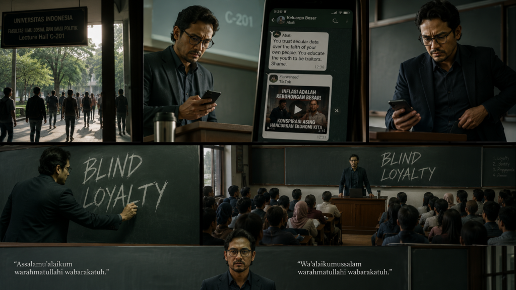At the podium, Professor Yasser felt a different kind of heat. His smartphone vibrated against the wood of the lectern. He glanced down at the glowing screen. It was a message in his family WhatsApp group, sent by Abah—his father.